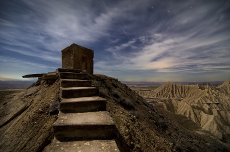 Desert of Bardenas at nightの写真素材