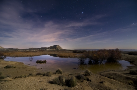 Desert of Bardenas at nightの写真素材