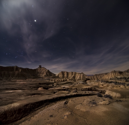 Desert of Bardenas at nightの写真素材