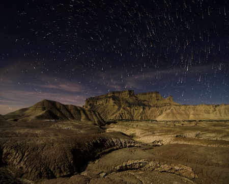 Desert of Bardenas at nightの写真素材