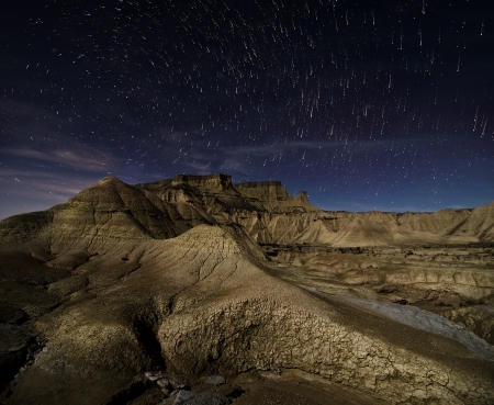 Desert of Bardenas at nightの写真素材