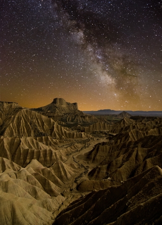 Milky Way over the desert of Bardenas, Spainの写真素材