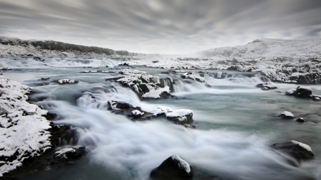 Powerful river in Iceland, Urridafoss fallの写真素材