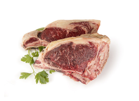 Two fresh rib eye steakの写真素材