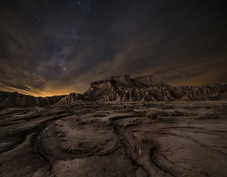 Night over the desert, Bardenas, Spainの写真素材