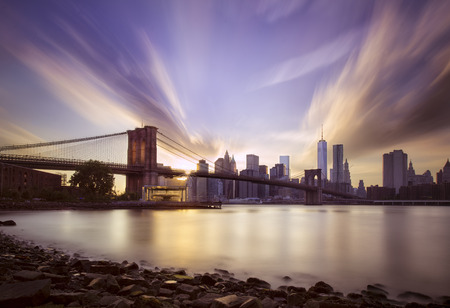 Sunset over the Brooklyn bridgeの写真素材