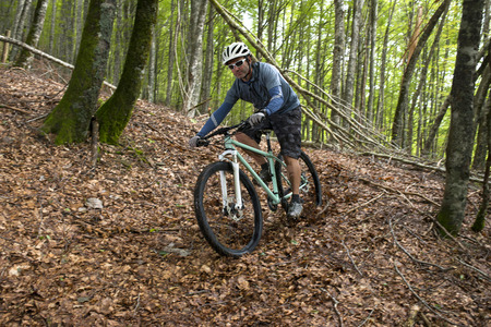 Rider in action at Freestyle Mountain Bike Sessionの写真素材