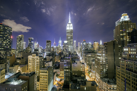 Aerial view of Manhattan at night, New York Cityのeditorial素材