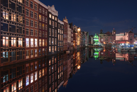 Night lights in the port, Amsterdam, Hollandの写真素材