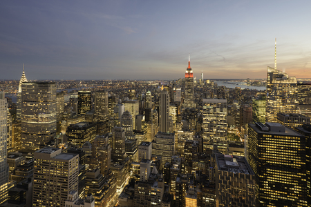 Manhattan skyline at sunset, New York Cityの写真素材