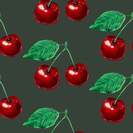 Seamless pattern of watercolor cherry background.