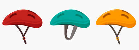 Set of bicycle helmet vector flat illustration. Icon isolated on a white background in three color variations.のイラスト素材