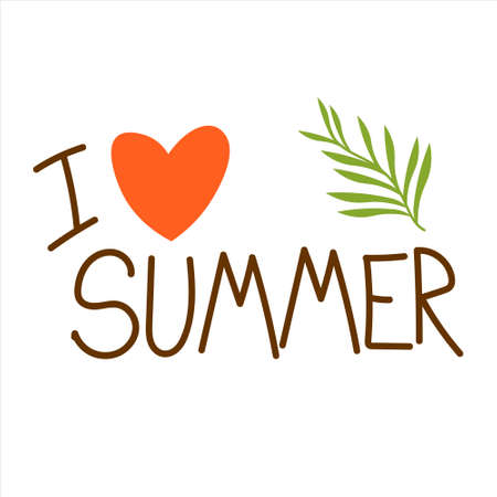 I love summer, vector quote. Handwritten phrase with hear and palm leaves. Inspiration graphic design typography elementのイラスト素材