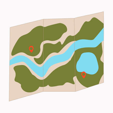 Tourist map - for camping and hiking. Vector illustration in flat design. GPS navigation and location finder concept, travel services and travel mobile app logoのイラスト素材