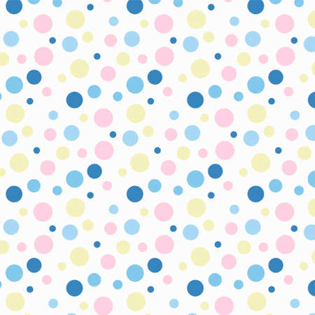Seamless pattern with blue, pink, yellow and white random cicle. Geometric ornament. Abstract vector patternのイラスト素材
