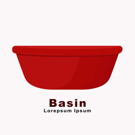 Basin for wet cleaning and washing. Plastic container for water and food. Household supply for housework. Colored flat vector illustration isolated on white backgroundのイラスト素材