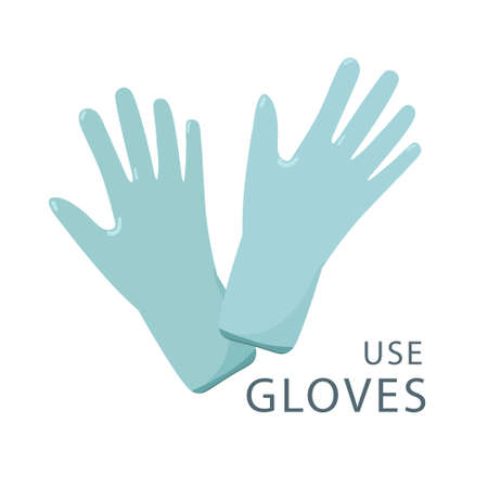 Vector latex rubber gloves in flat design for epidemic prevention concept or antibacterial, disinfection, sterilization, housework.のイラスト素材