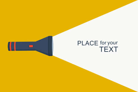 Flashlight flat icon with a bright beam. Electric lamp battery powered. pocket flashlight. light sources. Vector illustration flat design. isolated on white background.のイラスト素材