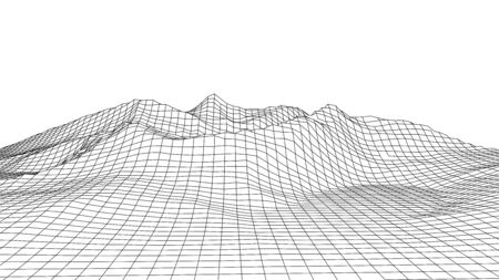 Vector wireframe 3d landscape. Technology grid illustration.のイラスト素材