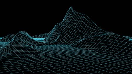 Vector wireframe 3d landscape. Technology grid illustration.