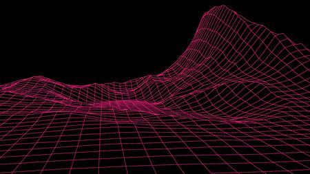 Vector wireframe 3d landscape. Technology grid illustration.のイラスト素材