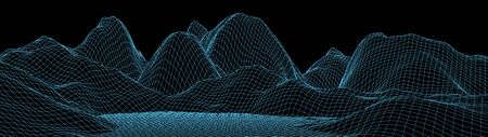 Vector wireframe 3d landscape. Technology grid illustration.のイラスト素材