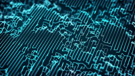 Cybernetic futuristic background. Big data visualization. Technological 3D landscape. Abstract grid...