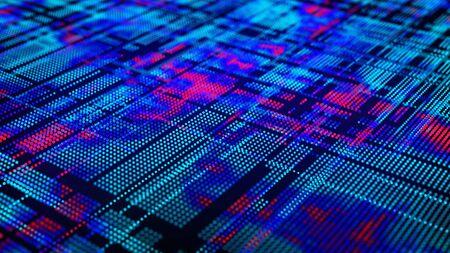 Cybernetic futuristic background. Big data visualization. Technological 3D landscape. Abstract grid illustration. 3D rendering.の写真素材
