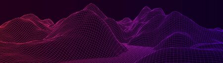 Vector wireframe 3d landscape. Technology grid illustration.のイラスト素材