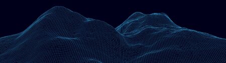 Vector wireframe 3d landscape. Technology grid illustration.