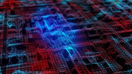 Cybernetic futuristic background. Big data visualization. Technological 3D landscape. Abstract...