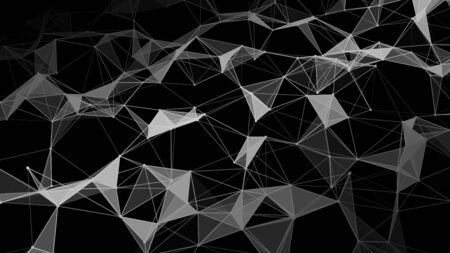 Network of bright connected dots and lines. Wave of gradient dots on black background. Abstract digital background. Futuristic vector illustration.のイラスト素材