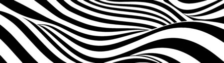Abstract wave of white and black curved lines. Hallucination. Optical illusion. Twisted illustration. Futuristic background of lines. Dynamic wave. Vector illustration.のイラスト素材