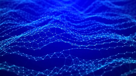 DNA twisted structure. Network of dots connected by lines. Molecular abstract background. Big data...