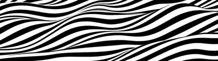 Abstract wave of white and black curved lines. Hallucination. Optical illusion. Twisted illustration. Futuristic background of lines. Dynamic wave. Vector illustration.のイラスト素材