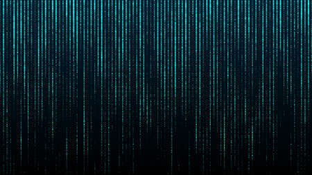 Abstrack background in matrix style. Falling particles. Glitch of matrix. Cybernetic futuristic background. Big data. Virus. Corrupted code. Blue dots. Music wave. Vector illustration.のイラスト素材
