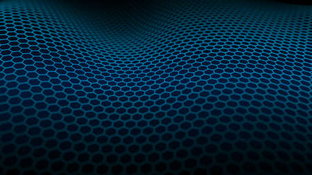 Abstract dynamic wave of points and lines. Hexagon. Big data. Network of particles. Digital...
