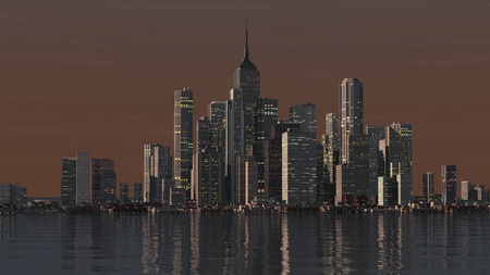 Night city on waterの写真素材