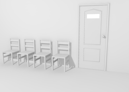 The chairs in the waiting room door in whiteの写真素材
