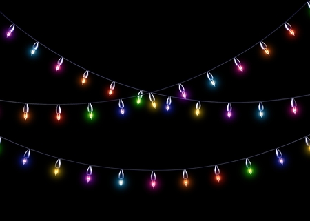 Multicolored glowing garland on black isolated background