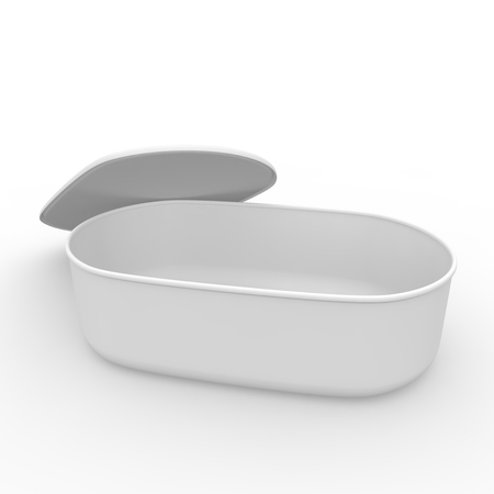 White empty jar with mayonnaise, cheese and other products and goodsの写真素材