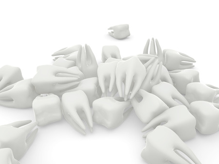 Many molars on white isolated background. 3D illustration