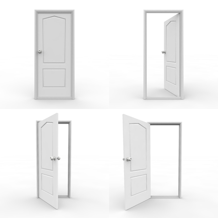 Set of wooden doors on white isolated background. 3D illustrationの写真素材