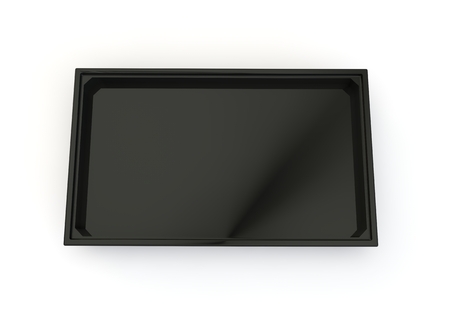 Black plastic pallet for products and goods. White isolated background. 3D illustrationの写真素材