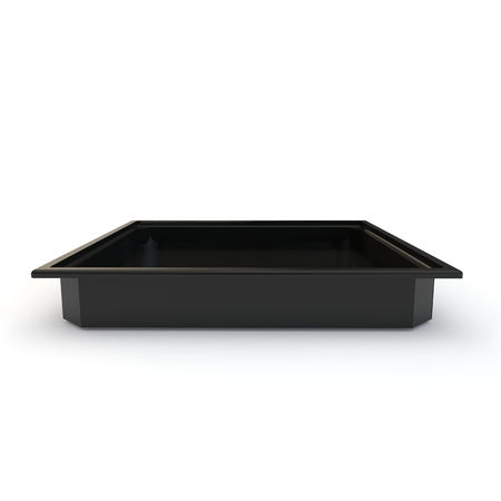 Black plastic pallet for products and goods. White isolated background. 3D illustrationの写真素材