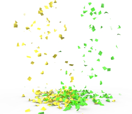 Bright and colorful confetti flying on the floor. Isolated background. 3D illustrationの写真素材