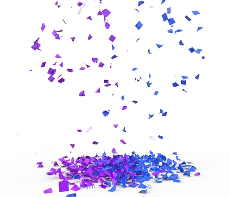 Bright and colorful confetti flying on the floor. Isolated background. 3D illustrationの写真素材
