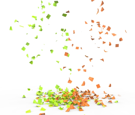 Bright and colorful confetti flying on the floor. Isolated background. 3D illustrationの写真素材