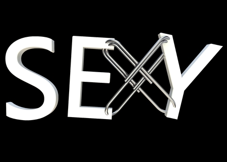 Sexy slogan, connected with metal clips. Isolated background. High resolution. 3D renderの写真素材
