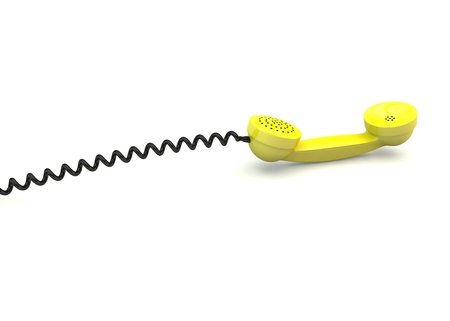 Yellow handset with black wire. White isolated background. 3D renderの写真素材